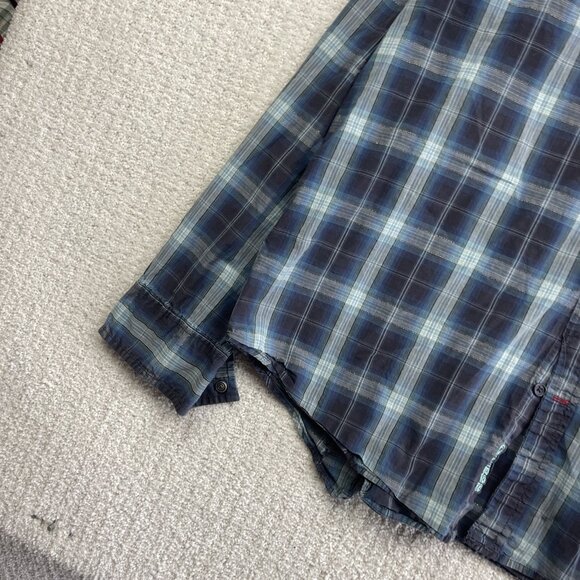Y2K Guess Mens Blue Plaid Button-Down Long-Sleeve Shirt Metal Snap / Zip Size XL - Picture 6 of 16